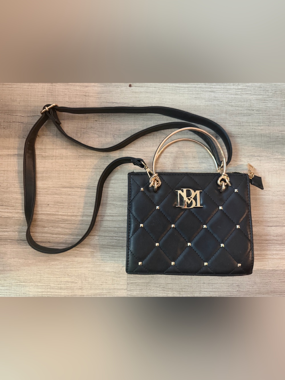 Badgley Mischka Black Quilted Crossbody with Gold Hardware
